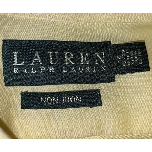LAUREN Ralph Lauren Dress Shirt Sz 16 33/33 Yellow Button-Up Non Iron *VGUC - Picture 8 of 10